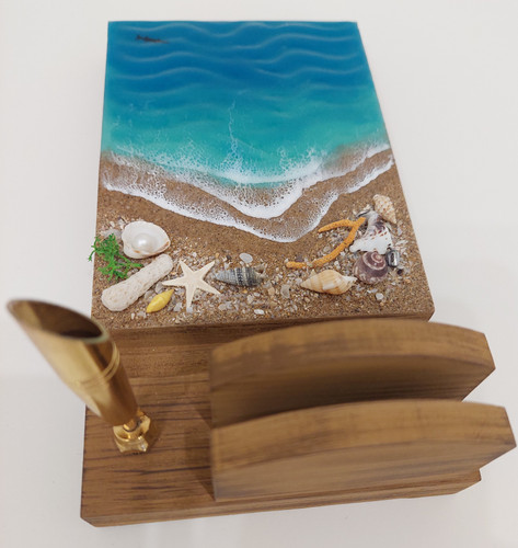 استند جاموبایلی و جاقلمی رزینی طرح دریا اکسسوری میز کار لوکس