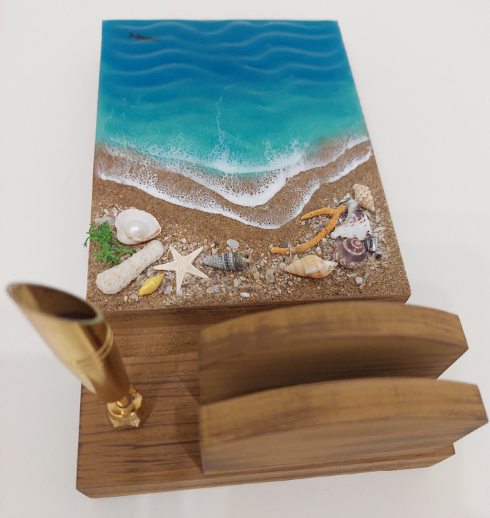 استند جاموبایلی و جاقلمی رزینی طرح دریا اکسسوری میز کار لوکس