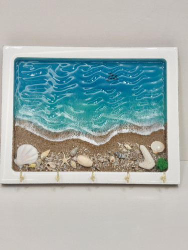 جاکلیدی دیواری رزینی طرح دریا با صدف و ستاره دریایی طبیعی